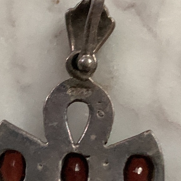 Vintage Sterling Silver  Filigree Cross Pendant with Garnet Stone - Picture 7 of 16